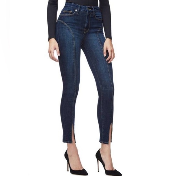 Good American|Good legs crop curvy piecing split hem skinny jeans,dark wash••• - Picture 1 of 16